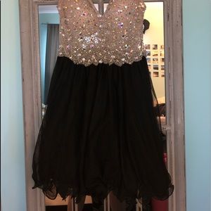 Bedazzled tan and black Homecoming dress
